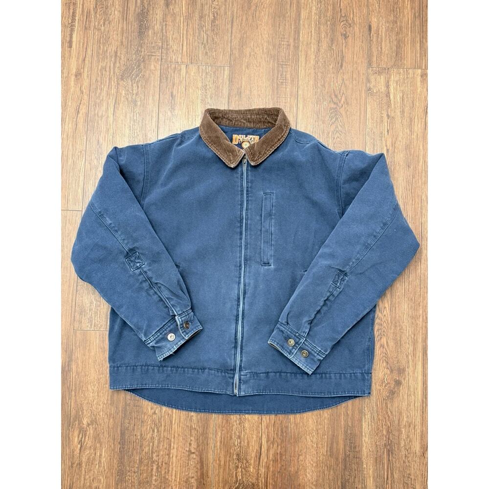 Duluth Trading Co Men's XL Blue Canvas Fleece Chore Work Jacket Corduroy Collar
